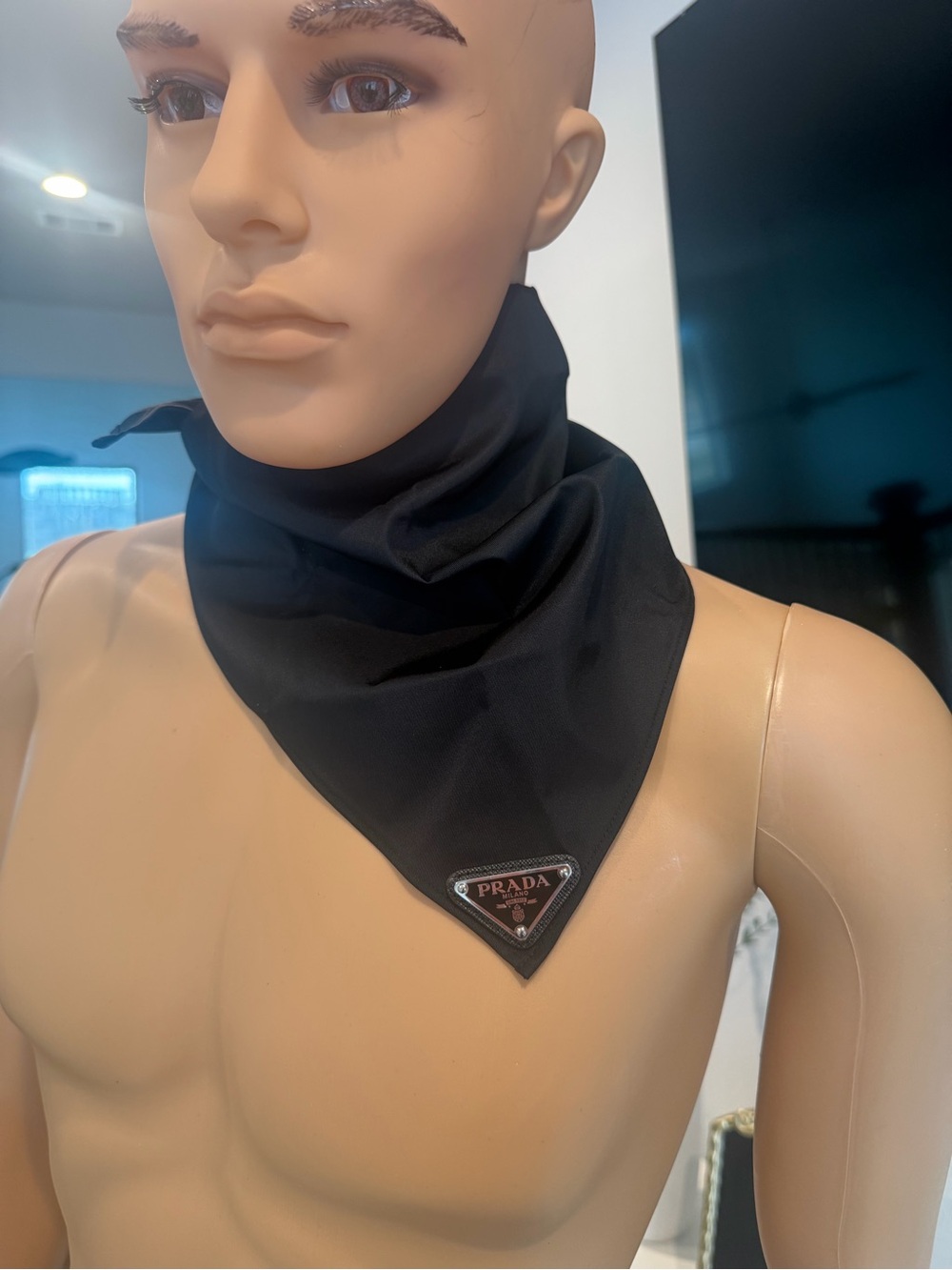 Authentic PRADA Re-Nylon Foulard Scarf Black Triangle Logo $420 2FF036 NWT